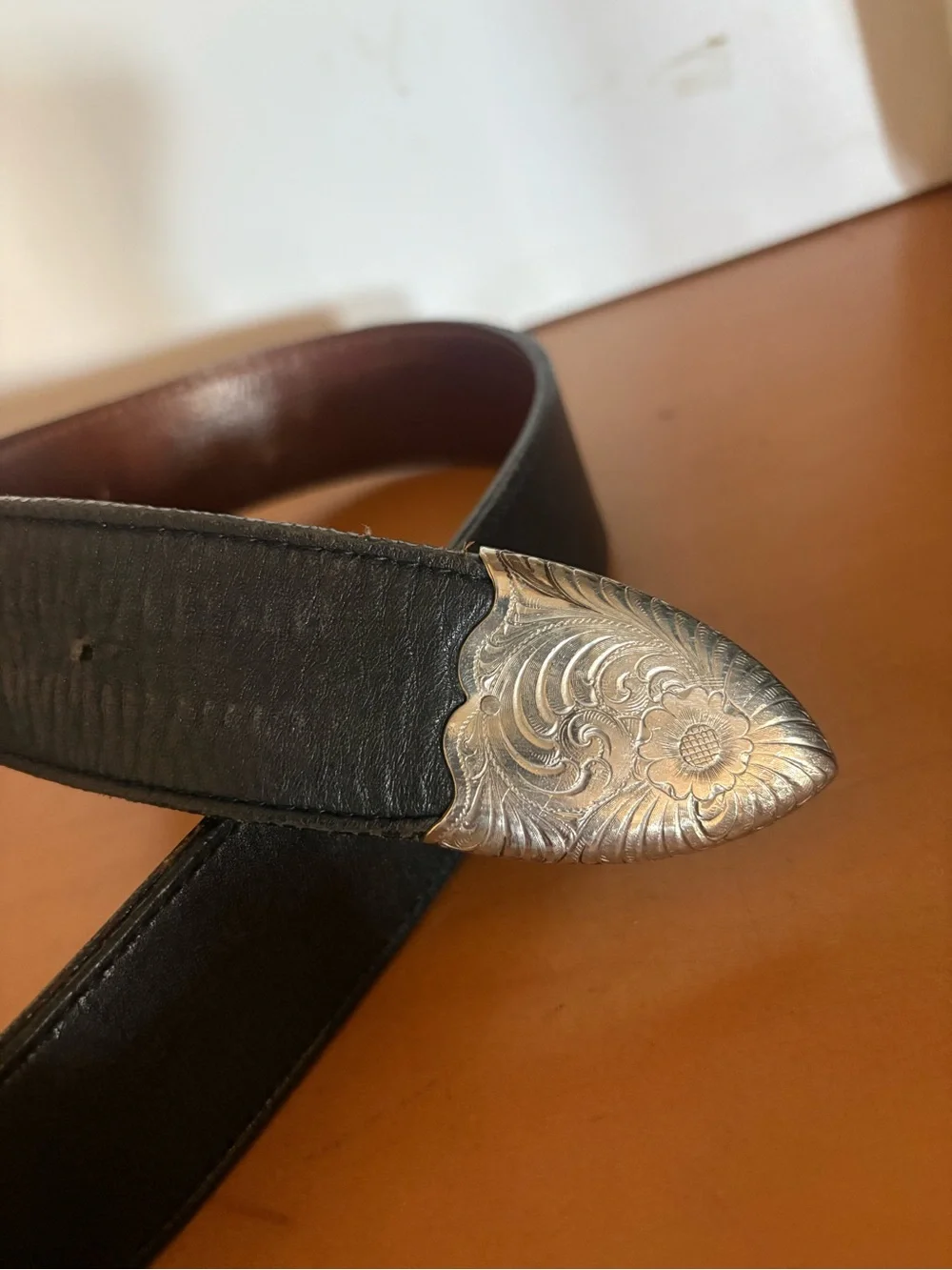 Al Beres USA WAGE Sterling Silver Overlay Buckle Black Belt 🌵 M